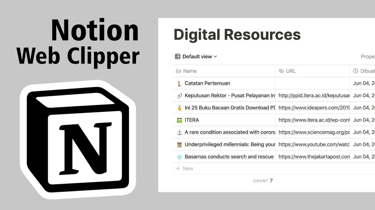 Notion Web Clipper showcasing a digital resources list captured from the web.